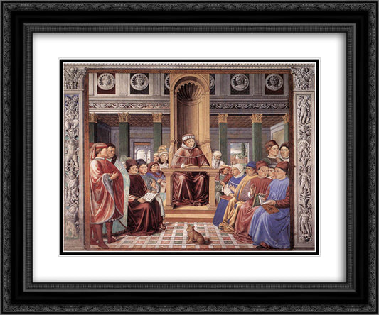 St. Augustine Reading Rhetoric and Philosophy at the School of Rome 24x20 Black Ornate Wood Framed Art Print Poster with Double Matting by Gozzoli, Benozzo