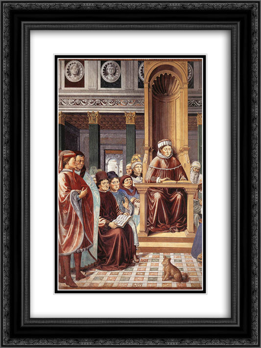 St. Augustine Reading Rhetoric and Philosophy at the School of Rome (detail) 18x24 Black Ornate Wood Framed Art Print Poster with Double Matting by Gozzoli, Benozzo