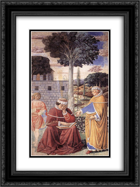 St. Augustine Reading the Epistle of St. Paul 18x24 Black Ornate Wood Framed Art Print Poster with Double Matting by Gozzoli, Benozzo