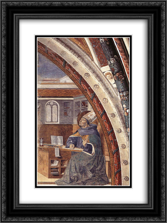 St. Augustine's Vision of St. Jerome 18x24 Black Ornate Wood Framed Art Print Poster with Double Matting by Gozzoli, Benozzo