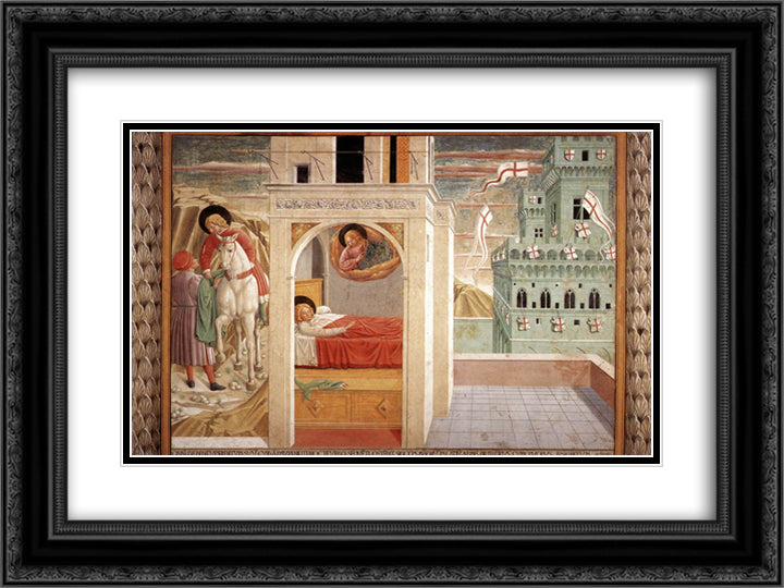 St. Francis Giving Away His Clothes, Vision of the Church Militant and Triumphant 24x18 Black Ornate Wood Framed Art Print Poster with Double Matting by Gozzoli, Benozzo