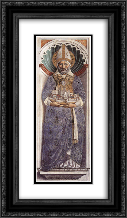 St. Gimignano 14x24 Black Ornate Wood Framed Art Print Poster with Double Matting by Gozzoli, Benozzo