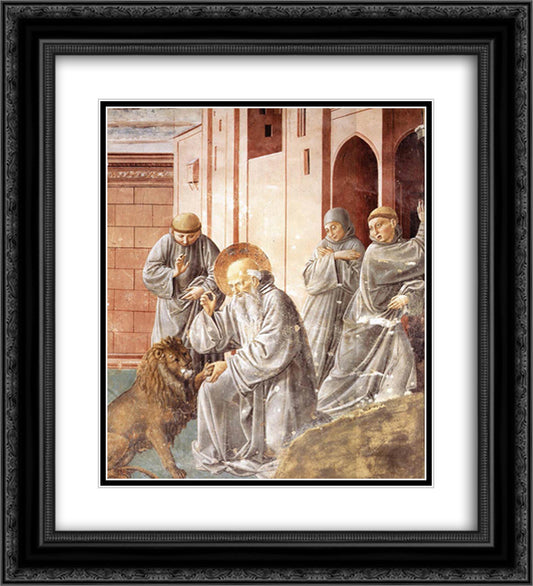 St. Jerome Pulling a Thorn from a Lion's Paw 20x22 Black Ornate Wood Framed Art Print Poster with Double Matting by Gozzoli, Benozzo