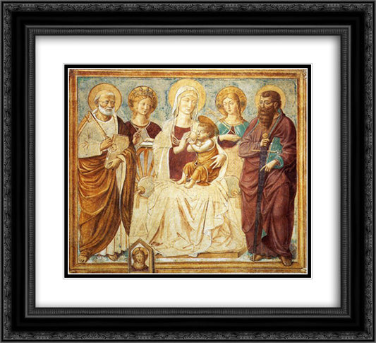 Tabernacle of the Madonna delle Tosse Maria lactans (detail) 22x20 Black Ornate Wood Framed Art Print Poster with Double Matting by Gozzoli, Benozzo