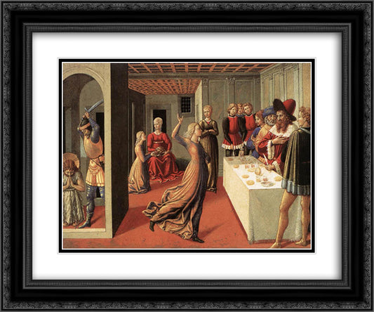 The Dance of Salome 24x20 Black Ornate Wood Framed Art Print Poster with Double Matting by Gozzoli, Benozzo