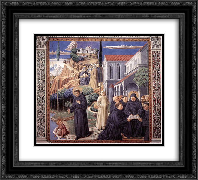 The Parable of the Holy Trinity and the Visit to the Monks of Mount Pisano 22x20 Black Ornate Wood Framed Art Print Poster with Double Matting by Gozzoli, Benozzo