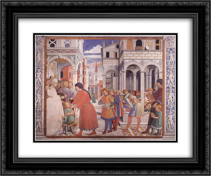 The School of Tagaste 24x20 Black Ornate Wood Framed Art Print Poster with Double Matting by Gozzoli, Benozzo