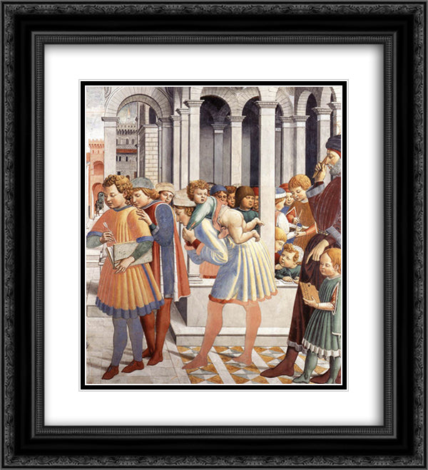 The School of Tagaste (detail) 20x22 Black Ornate Wood Framed Art Print Poster with Double Matting by Gozzoli, Benozzo