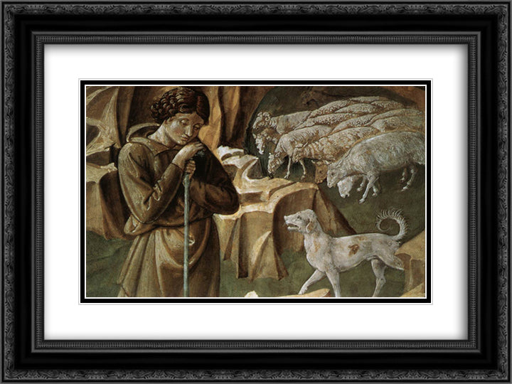 The Vigil of the Shepherds (detail) 24x18 Black Ornate Wood Framed Art Print Poster with Double Matting by Gozzoli, Benozzo