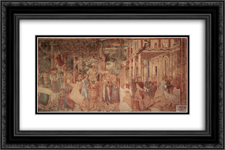 The Vintage and Drunkenness of Noah 24x16 Black Ornate Wood Framed Art Print Poster with Double Matting by Gozzoli, Benozzo