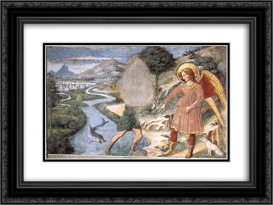 Tobias and the Fish 24x18 Black Ornate Wood Framed Art Print Poster with Double Matting by Gozzoli, Benozzo