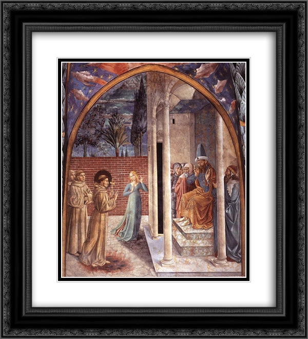 Trial by Fire Before the Sultan 20x22 Black Ornate Wood Framed Art Print Poster with Double Matting by Gozzoli, Benozzo