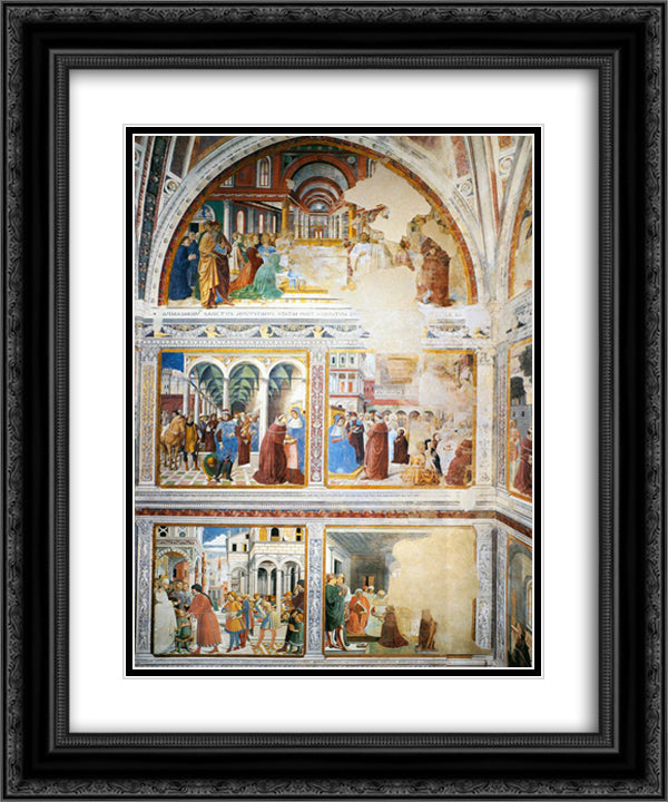 View of the Left Hand Wall of the Chapel 20x24 Black Ornate Wood Framed Art Print Poster with Double Matting by Gozzoli, Benozzo