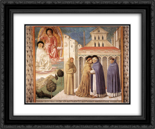 Vision of St. Dominic and Meeting of St. Francis and St. Dominic 24x20 Black Ornate Wood Framed Art Print Poster with Double Matting by Gozzoli, Benozzo