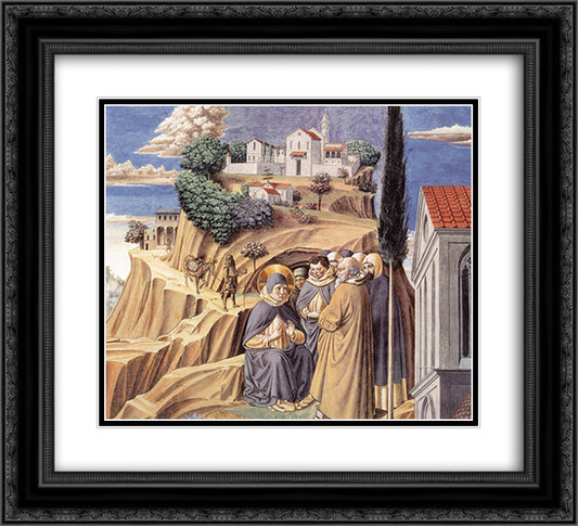 Visit to the Monks of Mount Pisano 22x20 Black Ornate Wood Framed Art Print Poster with Double Matting by Gozzoli, Benozzo