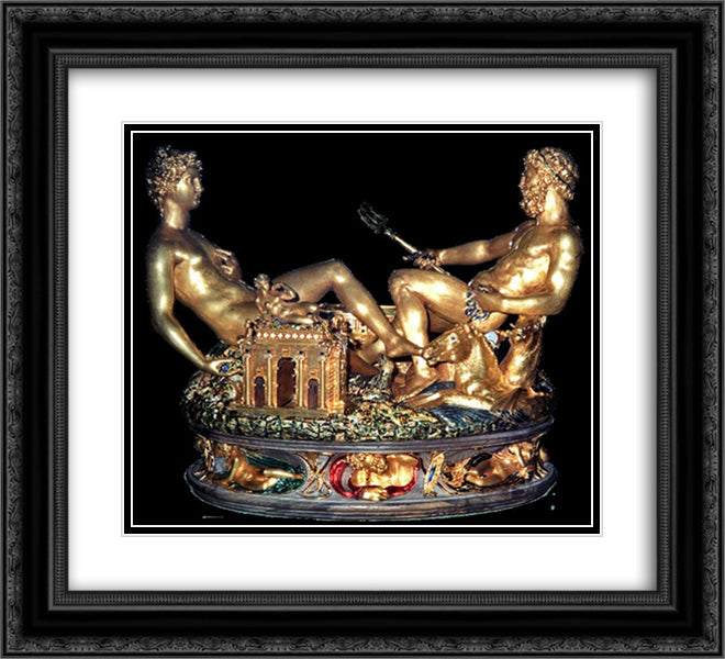 Cellini Salt Cellar 22x20 Black Ornate Wood Framed Art Print Poster with Double Matting by Cellini, Benvenuto