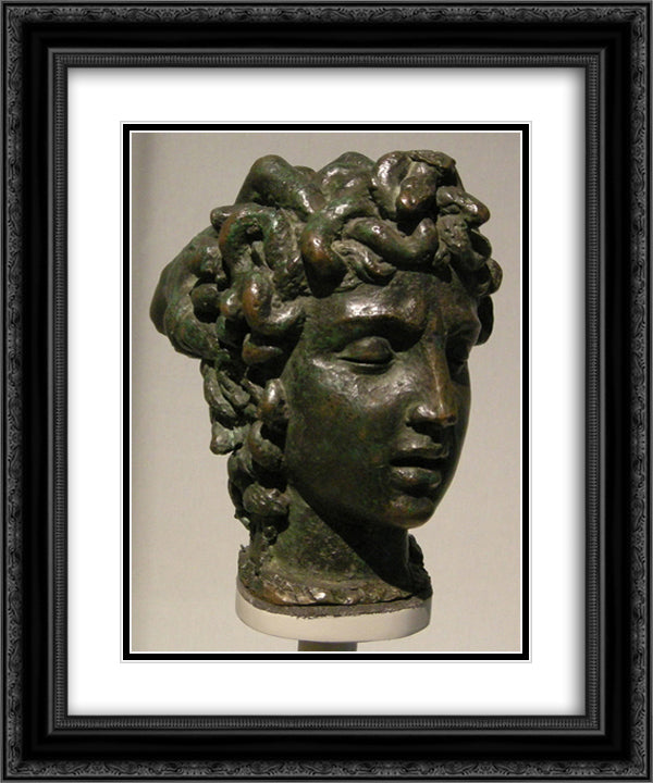 Modellino per la tesa di Medusa 20x24 Black Ornate Wood Framed Art Print Poster with Double Matting by Cellini, Benvenuto