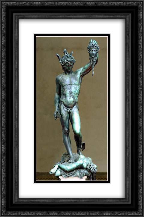 Perseus with the Head of Medusa 16x24 Black Ornate Wood Framed Art Print Poster with Double Matting by Cellini, Benvenuto