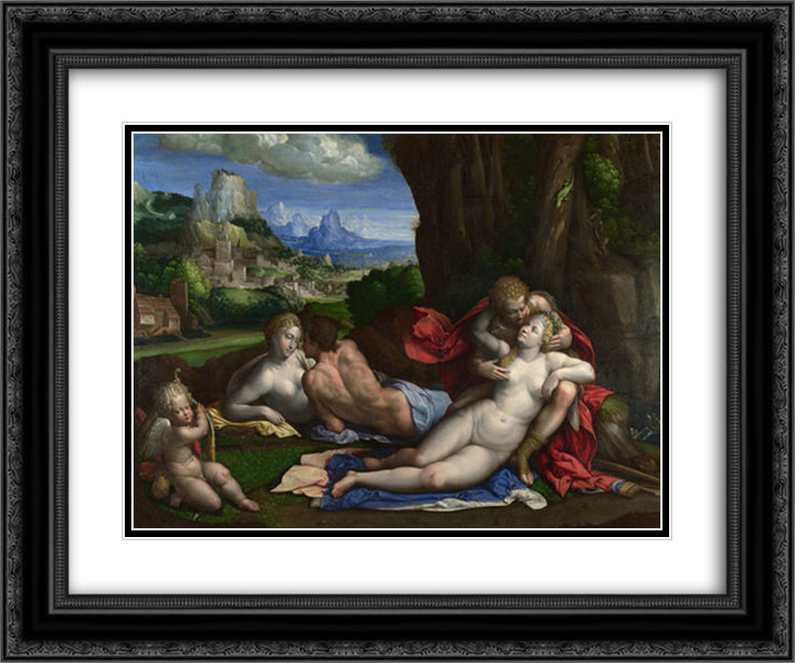 An Allegory of Love 24x20 Black Ornate Wood Framed Art Print Poster with Double Matting by Tisi, Benvenuto