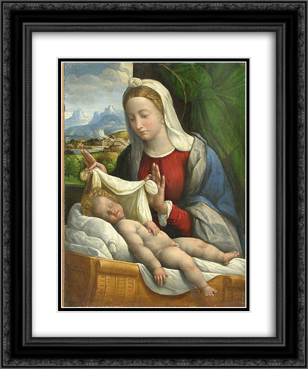 Baby Jesus Sleeping 20x24 Black Ornate Wood Framed Art Print Poster with Double Matting by Tisi, Benvenuto