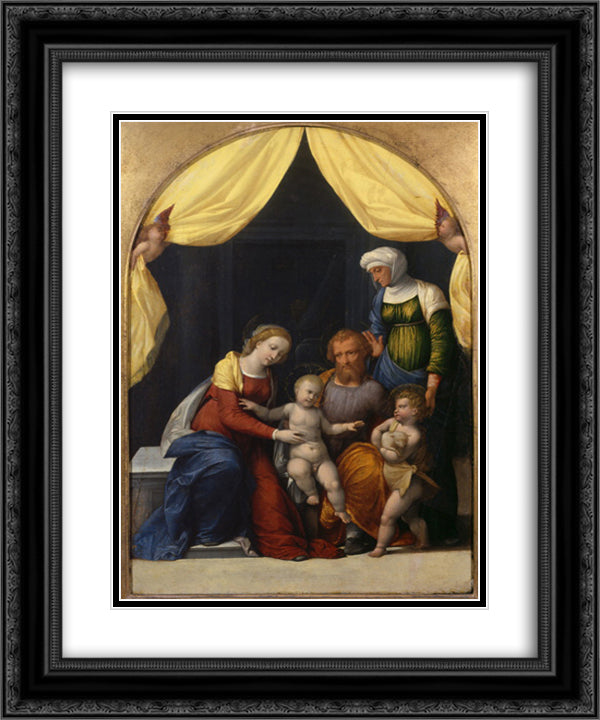 Holy Family with the Infant Saint John and Saint Elizabeth 20x24 Black Ornate Wood Framed Art Print Poster with Double Matting by Tisi, Benvenuto