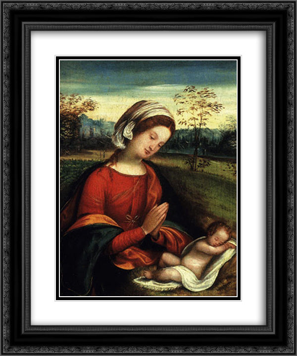 Madonna con bambino 20x24 Black Ornate Wood Framed Art Print Poster with Double Matting by Tisi, Benvenuto