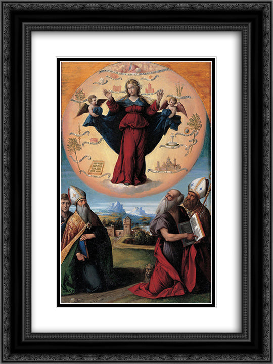 Madonna in Glory and Holy Hones 18x24 Black Ornate Wood Framed Art Print Poster with Double Matting by Tisi, Benvenuto