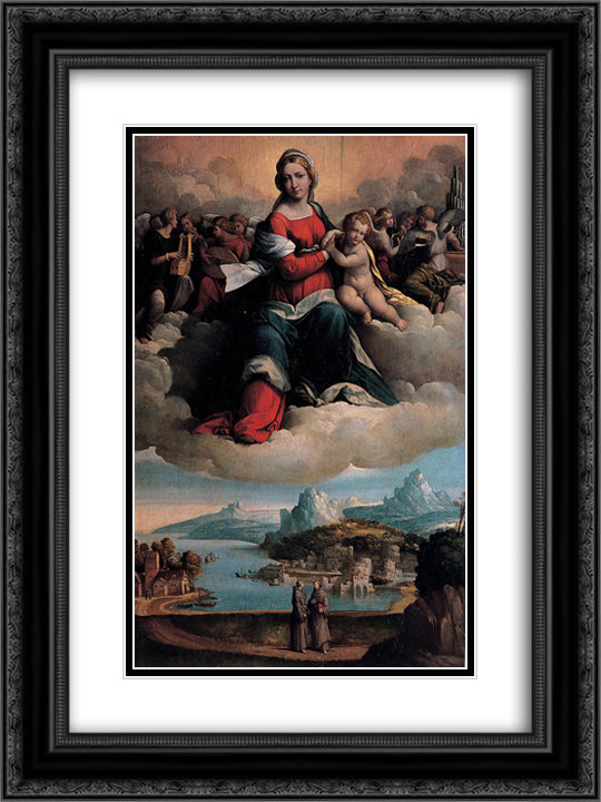 Madonna with the Child in Glory and Holy Ones 18x24 Black Ornate Wood Framed Art Print Poster with Double Matting by Tisi, Benvenuto