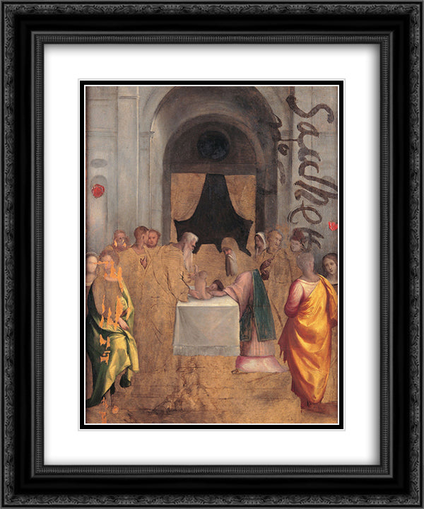 Presentation at the Temple 20x24 Black Ornate Wood Framed Art Print Poster with Double Matting by Tisi, Benvenuto