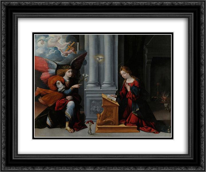 The Annunciation 24x20 Black Ornate Wood Framed Art Print Poster with Double Matting by Tisi, Benvenuto