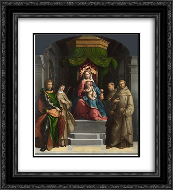 The Madonna and Child enthroned with Saints 20x22 Black Ornate Wood Framed Art Print Poster with Double Matting by Tisi, Benvenuto
