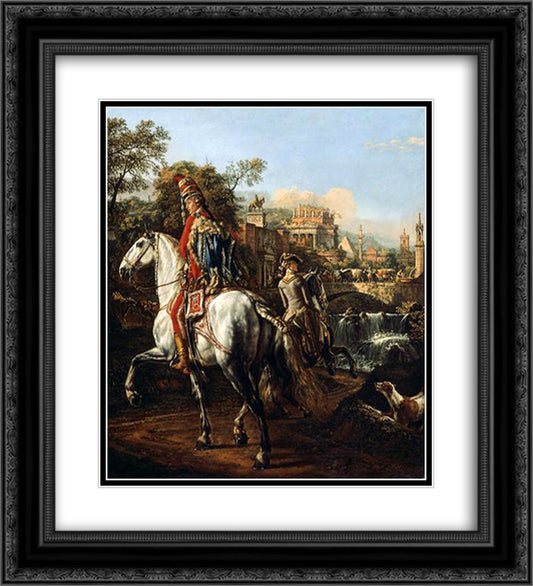 A Hussar on horseback 20x22 Black Ornate Wood Framed Art Print Poster with Double Matting by Bellotto, Bernardo