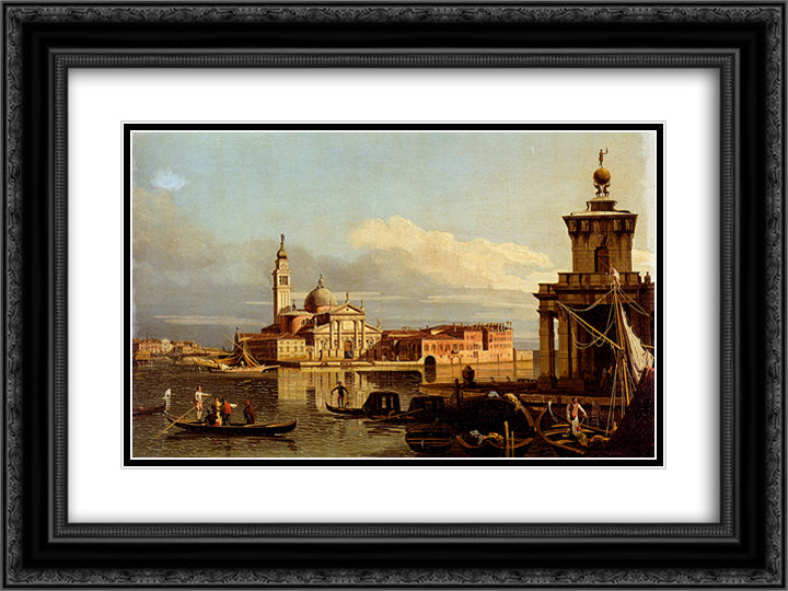 A View In Venice From The Punta Della Dogana Towards San-Giorgio Maggiore 24x18 Black Ornate Wood Framed Art Print Poster with Double Matting by Bellotto, Bernardo