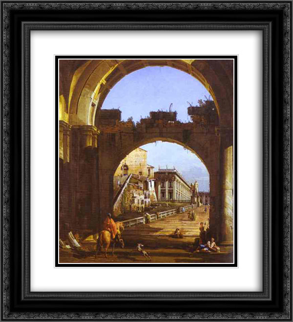 Capriccio of the Capitol 20x22 Black Ornate Wood Framed Art Print Poster with Double Matting by Bellotto, Bernardo