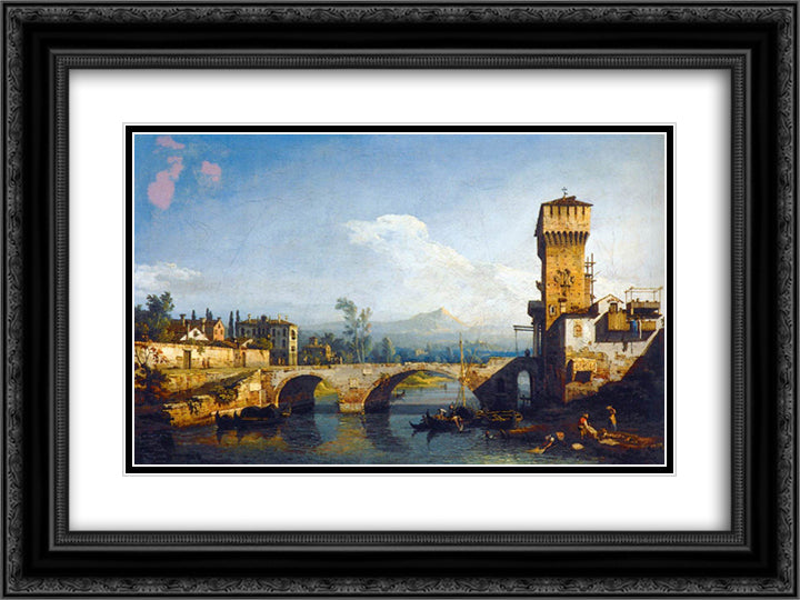 Capriccio Padovano 24x18 Black Ornate Wood Framed Art Print Poster with Double Matting by Bellotto, Bernardo