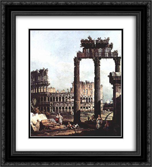 Capriccio with the Colosseum 20x22 Black Ornate Wood Framed Art Print Poster with Double Matting by Bellotto, Bernardo