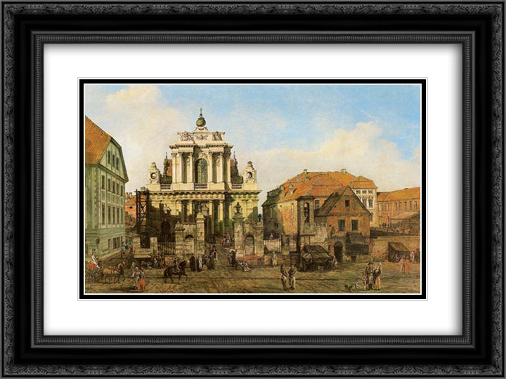 Carmelite Church in Warsaw 24x18 Black Ornate Wood Framed Art Print Poster with Double Matting by Bellotto, Bernardo