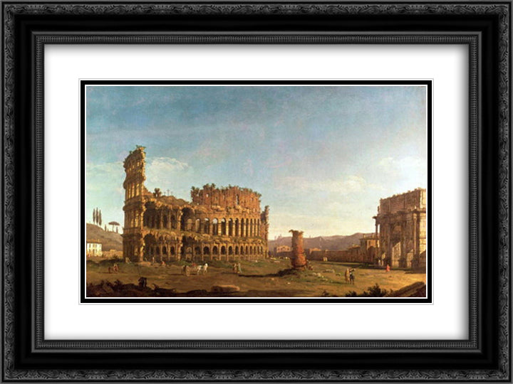 Colosseum and Arch of Constantine (Rome) 24x18 Black Ornate Wood Framed Art Print Poster with Double Matting by Bellotto, Bernardo