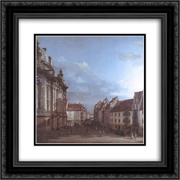 Dresden, the Frauenkirche and the Rampische Gasse 20x20 Black Ornate Wood Framed Art Print Poster with Double Matting by Bellotto, Bernardo