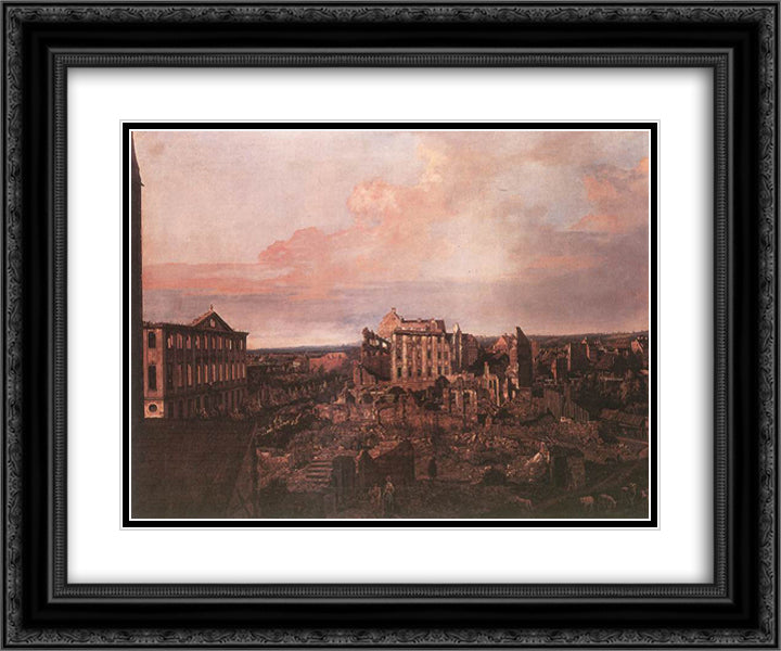 Dresden, the Ruins of the Pirnaische Vorstadt 24x20 Black Ornate Wood Framed Art Print Poster with Double Matting by Bellotto, Bernardo