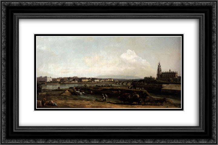 Dresden from the Left Bank of the Elbe, Below the Fortification 24x16 Black Ornate Wood Framed Art Print Poster with Double Matting by Bellotto, Bernardo