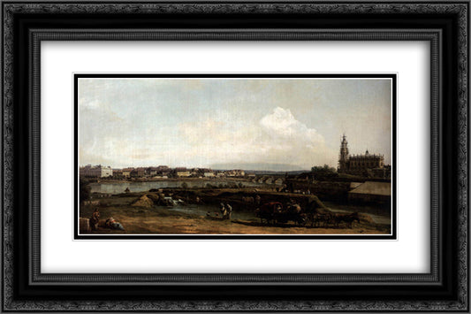 Dresden from the Left Bank of the Elbe, Below the Fortification 24x16 Black Ornate Wood Framed Art Print Poster with Double Matting by Bellotto, Bernardo