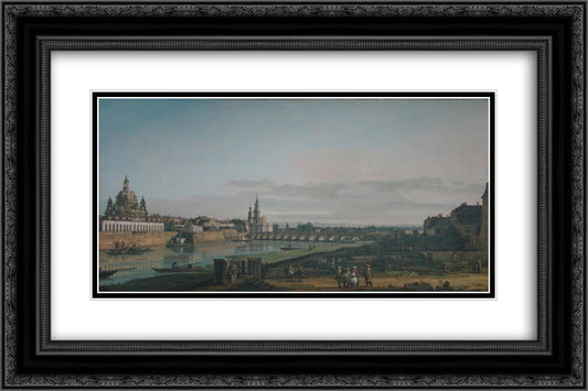 Dresden seen from right bank of the Elbe, below the Augustus Bridge 24x16 Black Ornate Wood Framed Art Print Poster with Double Matting by Bellotto, Bernardo