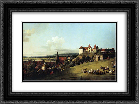 Fortress of Sonnenstein above Pirna 24x18 Black Ornate Wood Framed Art Print Poster with Double Matting by Bellotto, Bernardo