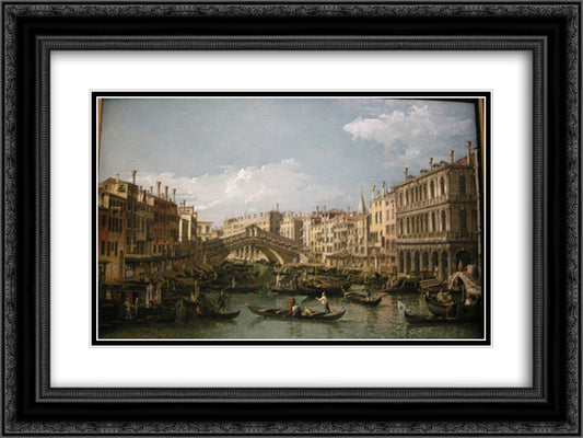 Grand canal, view from north 24x18 Black Ornate Wood Framed Art Print Poster with Double Matting by Bellotto, Bernardo