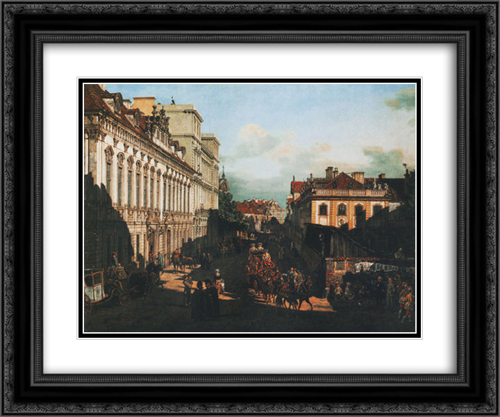 Miodowa Street 24x20 Black Ornate Wood Framed Art Print Poster with Double Matting by Bellotto, Bernardo