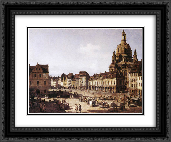 New Market Square in Dresden 24x20 Black Ornate Wood Framed Art Print Poster with Double Matting by Bellotto, Bernardo