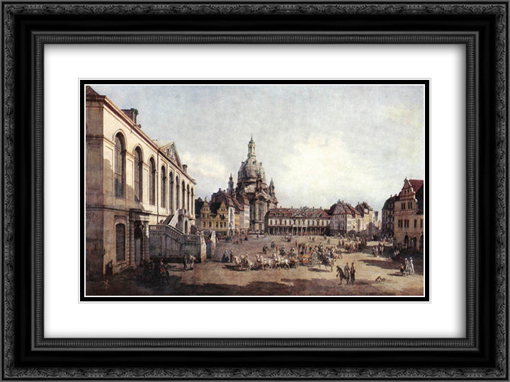 New Market Square in Dresden from the Judenhof 24x18 Black Ornate Wood Framed Art Print Poster with Double Matting by Bellotto, Bernardo