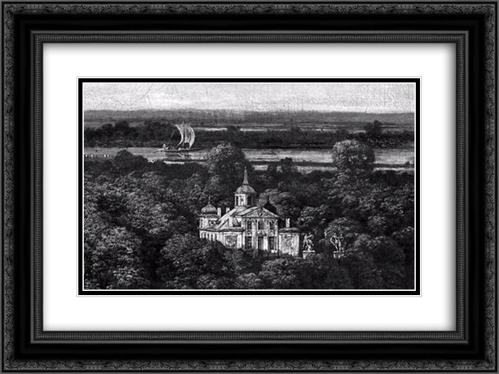 Palace on the Water in Warsaw 24x18 Black Ornate Wood Framed Art Print Poster with Double Matting by Bellotto, Bernardo