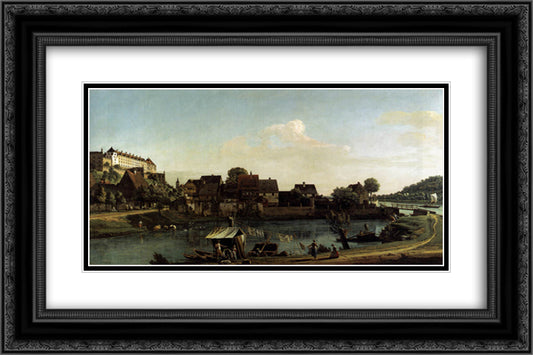 Pirna Seen from the Harbour Town 24x16 Black Ornate Wood Framed Art Print Poster with Double Matting by Bellotto, Bernardo